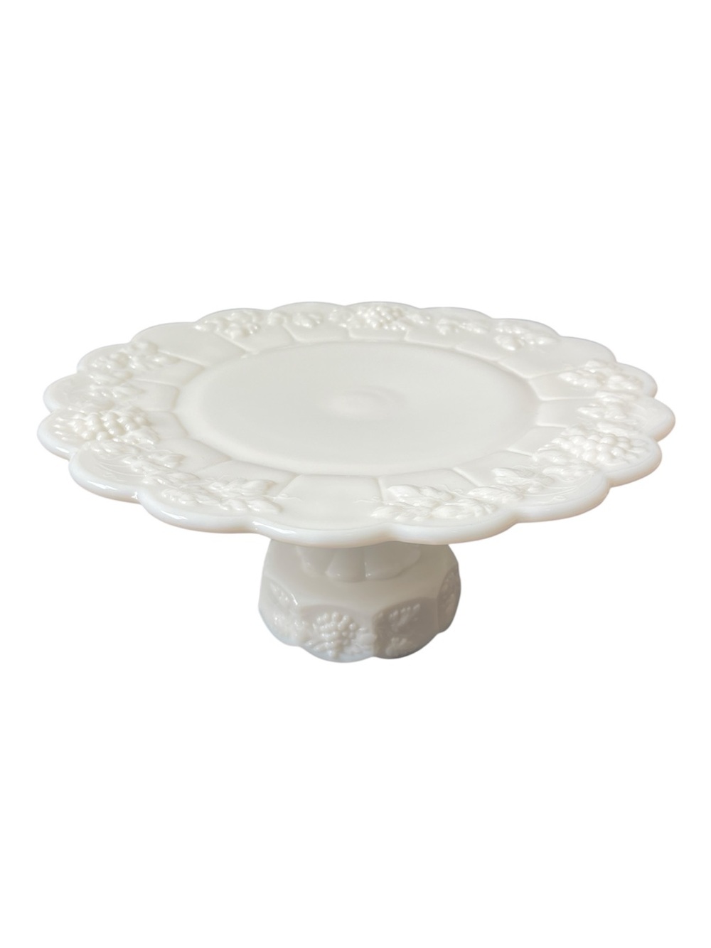 Vintage Westmoreland Milk Glass Cake Plate Stand Paneled Grape Pattern